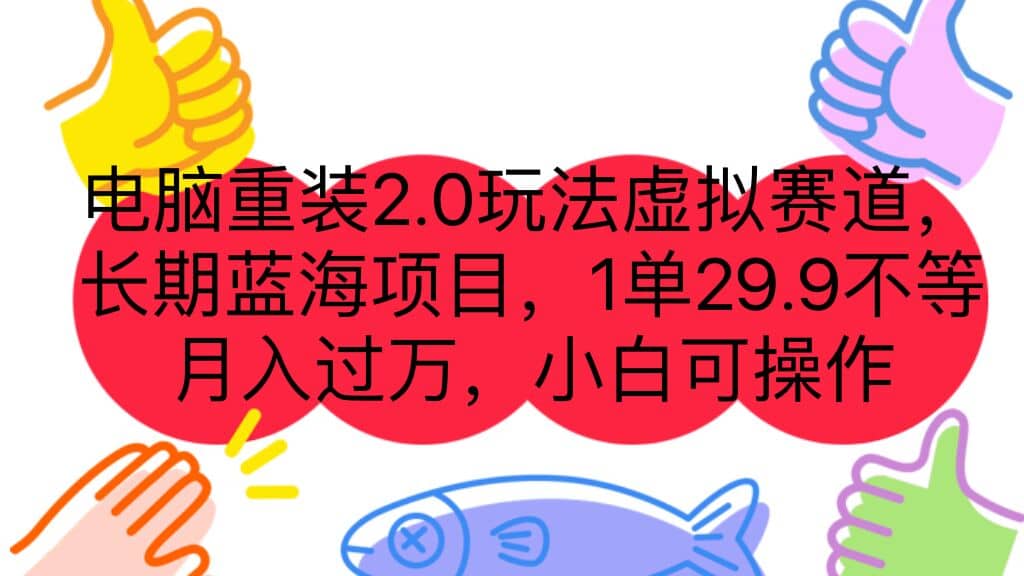 电脑重装2.0玩法虚拟赛道，长期蓝海项目 一单29.9不等 月入过万 小白可操作-云深网创社