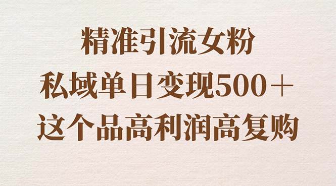 （8742期）精准引流女粉，私域单日变现500＋，高利润高复购，保姆级实操教程分享-云深网创社