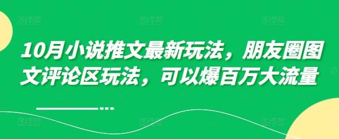 10月小说推文最新玩法，朋友圈图文评论区玩法，可以爆百万大流量 -云深网创社