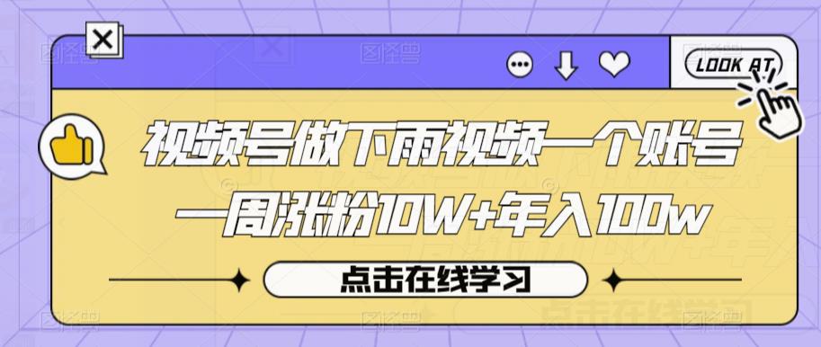 视频号做下雨视频一个账号一周涨粉10W+年入100w【揭秘】-云深网创社