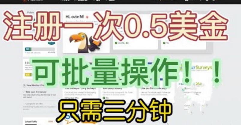 国外项目注册一次0.5美金，只需三分钟无脑操作，可批量同时放大操作，小白工作室福利【揭秘】-云深网创社