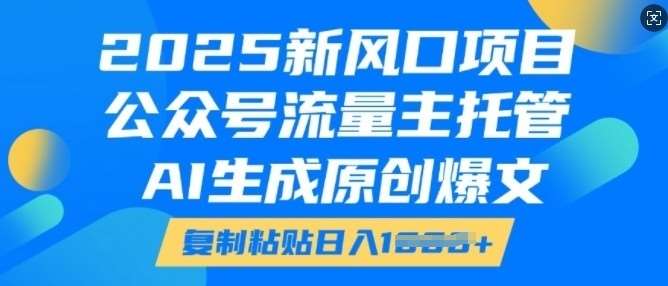 2025新风口项目，公众号流量主托管，AI生成原创爆文，复制粘贴日入多张-云深网创社