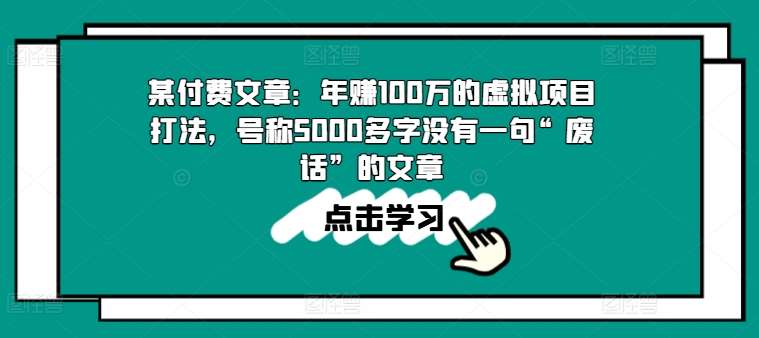 某付费文章：年赚100w的虚拟项目打法，号称5000多字没有一句“废话”的文章-云深网创社