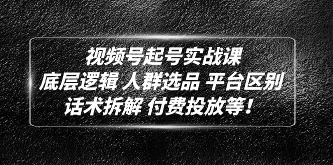 视频号起号实战课：底层逻辑 人群选品 平台区别 话术拆解 付费投放等-云深网创社