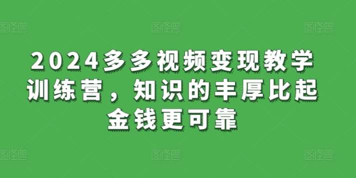 2024多多视频变现教学训练营，知识的丰厚比起金钱更可靠-云深网创社