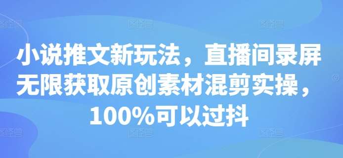 小说推文新玩法，直播间录屏无限获取原创素材混剪实操，100%可以过抖-云深网创社