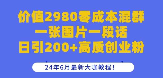 价值2980零成本混群一张图片一段话日引200+高质创业粉，24年6月最新大咖教程【揭秘】-云深网创社