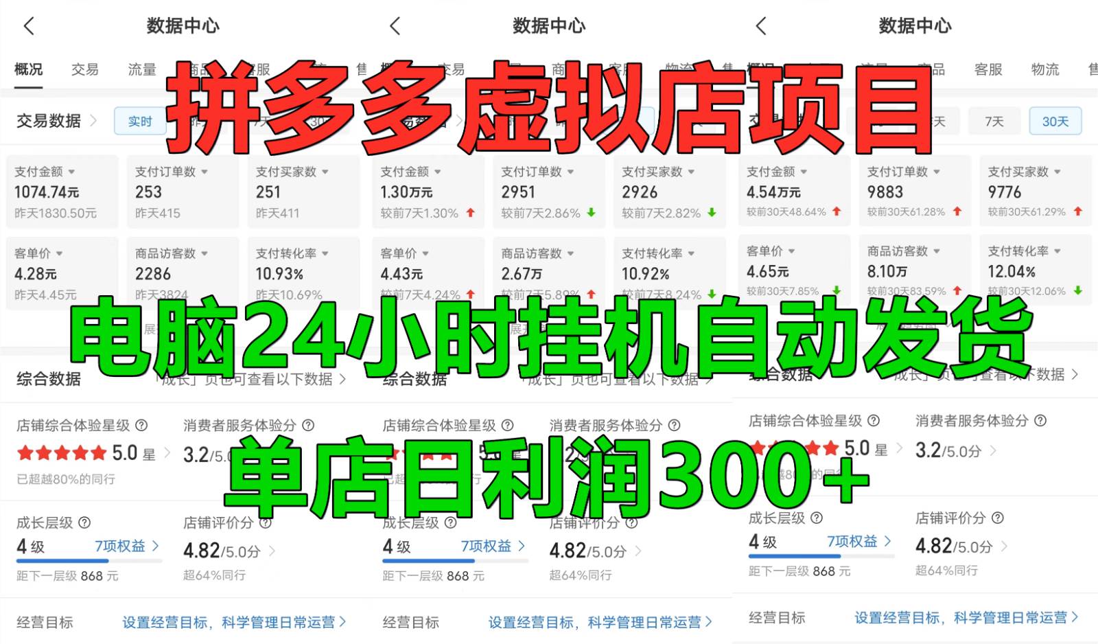 拼多多虚拟店铺项目，电脑挂机自动发货，单店日利润300+-云深网创社