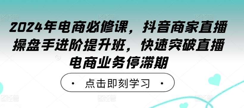 2024年电商必修课，抖音商家直播操盘手进阶提升班，快速突破直播电商业务停滞期-云深网创社
