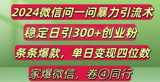 2024最新微信问一问暴力引流300+创业粉,条条爆款单日变现四位数【揭秘】-云深网创社