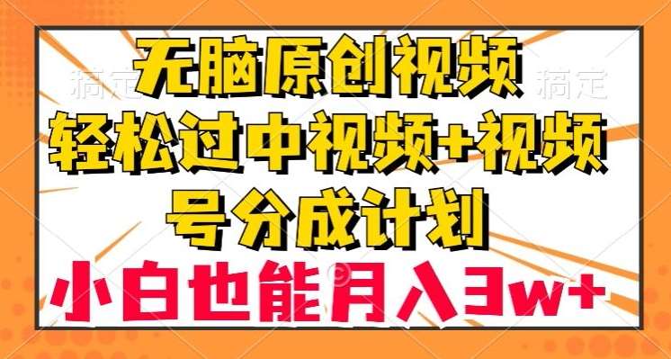 无脑原创视频，轻松过中视频+视频号分成计划，小白也能月入3w+【揭秘】-云深网创社