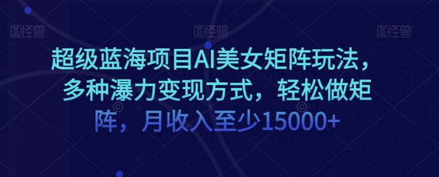 超级蓝海项目AI美女矩阵玩法，多种瀑力变现方式，轻松做矩阵，月收入至少15000+【揭秘】-云深网创社
