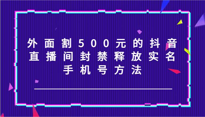 外面割500元的抖音直播间封禁释放实名/手机号方法！-云深网创社