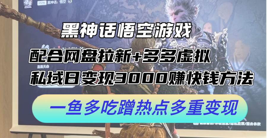 （12316期）黑神话悟空游戏配合网盘拉新+多多虚拟+私域日变现3000+赚快钱方法。…-云深网创社