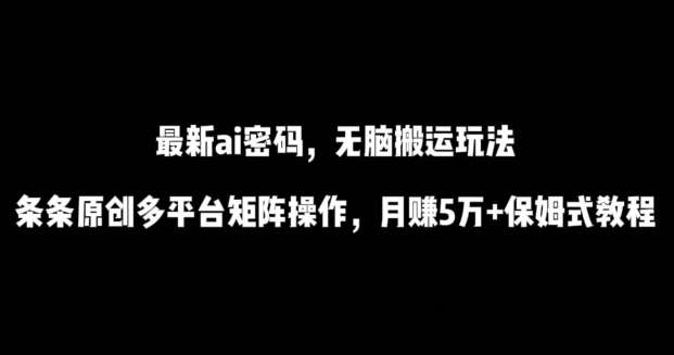 最新ai流量密码，傻瓜式搬运玩法，条条原创，多平台矩阵操作，月赚5万+保姆式教程【揭秘】-云深网创社