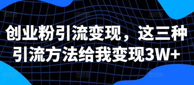 创业粉引流变现，这三种引流方法给我变现3W+【揭秘】-云深网创社