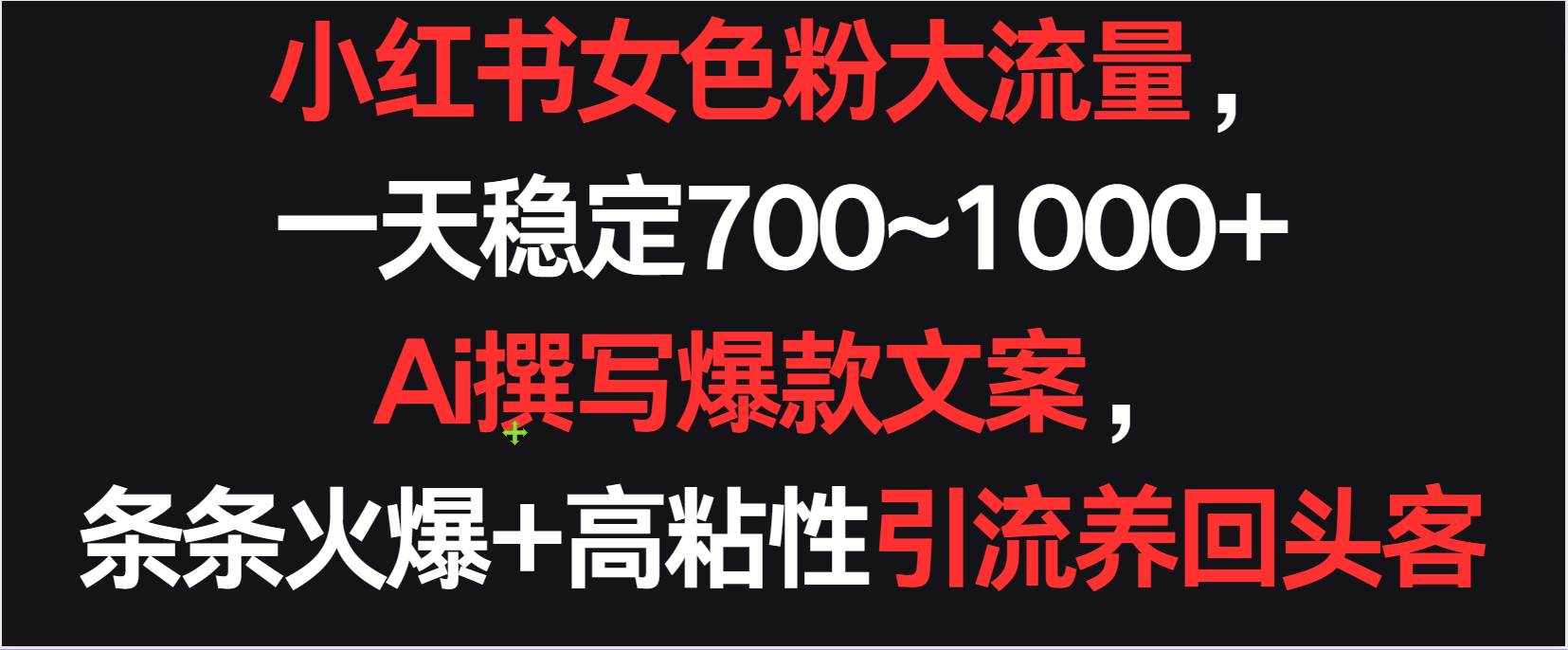 小红书女色粉流量，一天稳定700~1000+  Ai撰写爆款文案条条火爆，高粘性引流养回头客-云深网创社