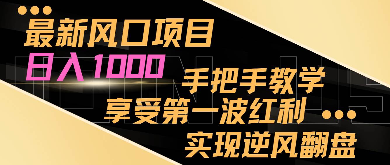 最新风口项目，日入1000，手把手教学，享受第一波红利，实现逆风翻盘-云深网创社