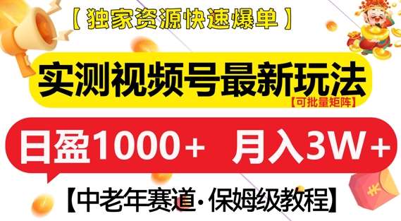 实测视频号最新玩法，中老年赛道，独家资源，月入过W+【揭秘】-云深网创社