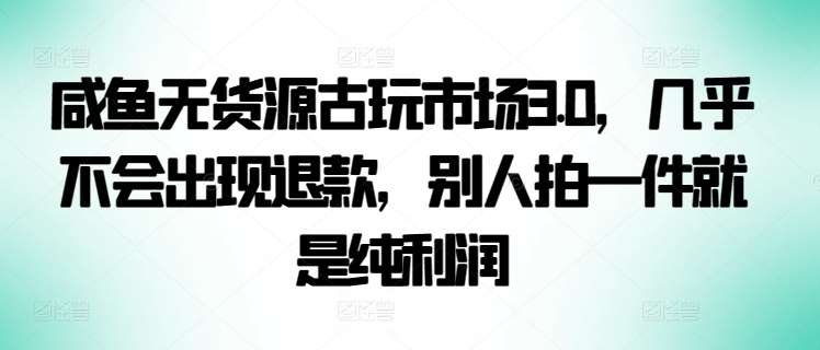 咸鱼无货源古玩市场3.0，几乎不会出现退款，别人拍一件就是纯利润【揭秘】-云深网创社