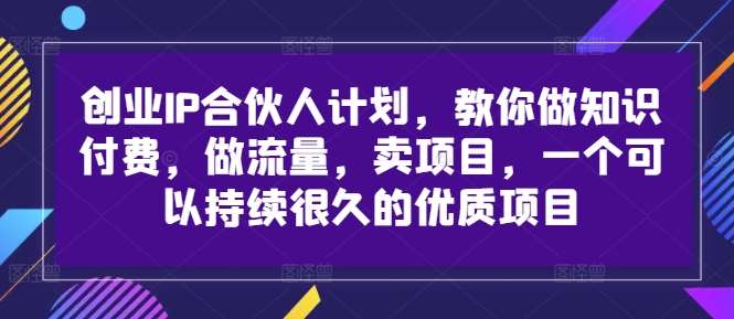 创业IP合伙人计划，教你做知识付费，做流量，卖项目，一个可以持续很久的优质项目-云深网创社