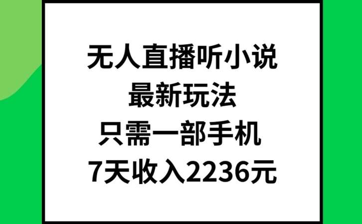 无人直播听小说最新玩法，只需一部手机，7天收入2236元【揭秘】-云深网创社