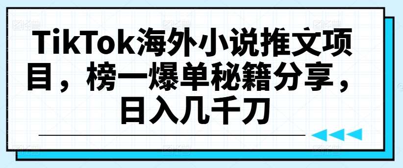 TikTok海外小说推文项目，榜一爆单秘籍分享，日入几千刀-云深网创社