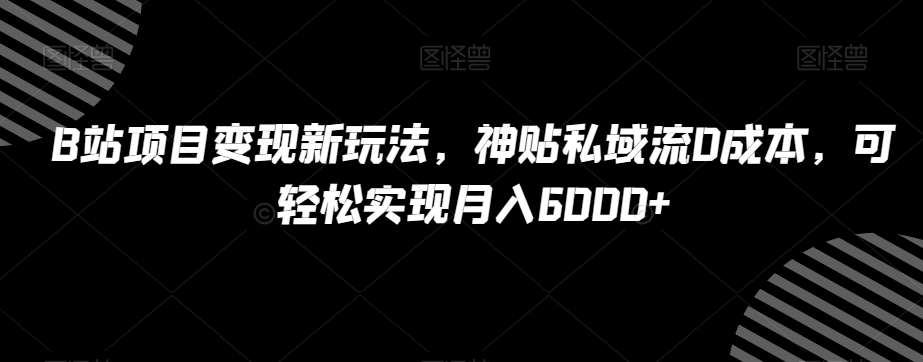 B站项目变现新玩法，神贴私域流0成本，可轻松实现月入6000+【揭秘】-云深网创社