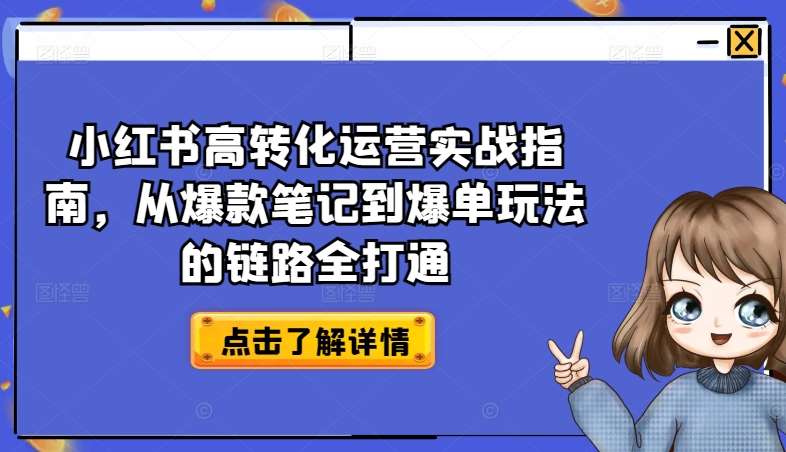 小红书高转化运营实战指南，从爆款笔记到爆单玩法的链路全打通-云深网创社