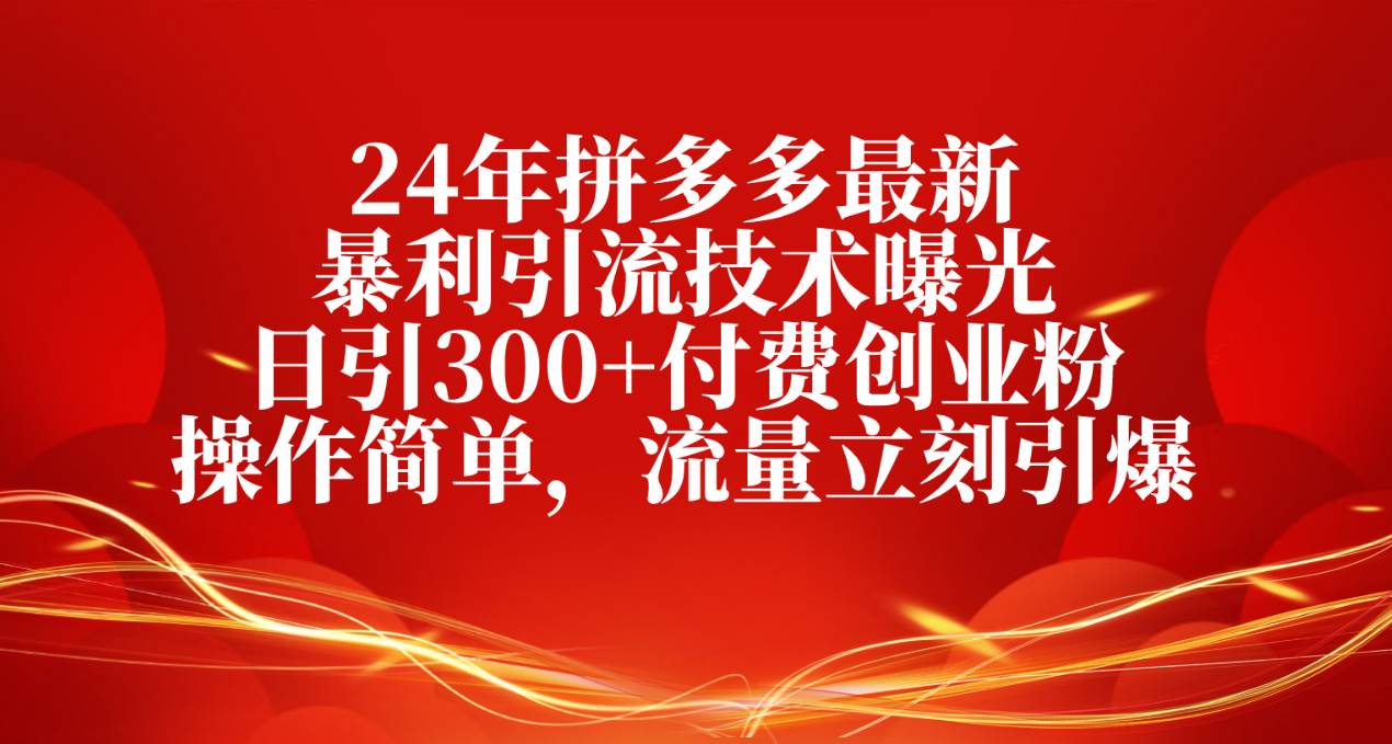 （10559期）24年拼多多最新暴利引流技术曝光，日引300+付费创业粉，操作简单，流量…-云深网创社