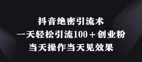 抖音绝密引流术，一天轻松引流100+创业粉，当天操作当天见效果-云深网创社