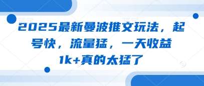 2025最新曼波推文玩法，起号快，流量猛，一天收益1k+真的太猛了-云深网创社