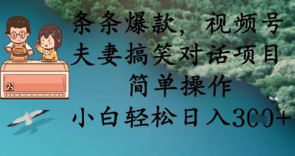条条爆款，视频号夫妻搞笑对话项目，简单操作，小白轻松日入3张-云深网创社