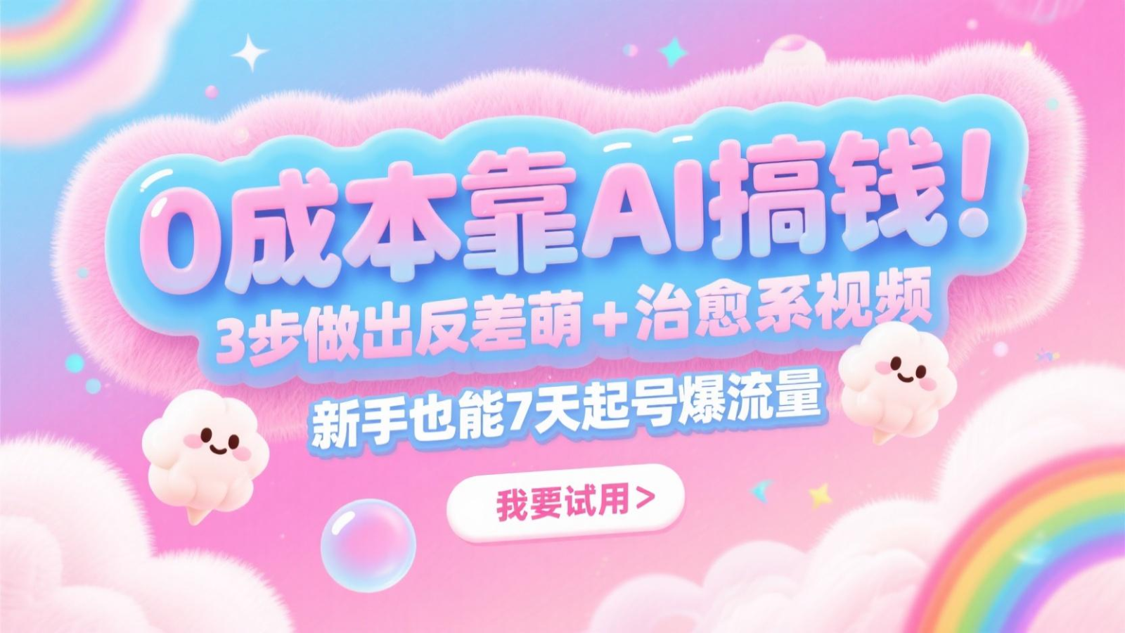 0成本靠AI搞钱！3步做出反差萌+治愈系视频，新手也能7天起号爆流量，月入5位数-云深网创社