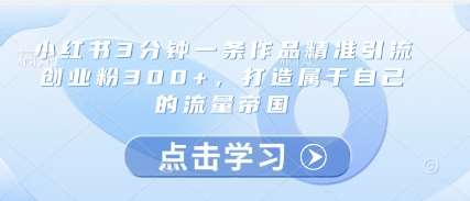 小红书3分钟一条作品精准引流创业粉300+，打造属于自己的流量帝国-云深网创社
