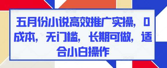 五月份小说高效推广实操，0成本，无门槛，长期可做，适合小白操作-云深网创社