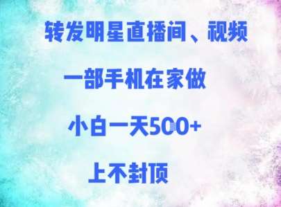 转发明星直播间、视频，一部手机在家做，小白一天多张，上不封顶-云深网创社