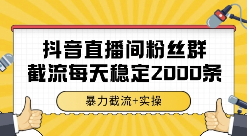抖音直播间粉丝群暴力截流，一台电脑每天稳定2000条数据，暴力截流+实操 【揭秘】-云深网创社