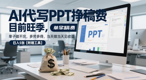 AI代写PPT挣稿费，目前旺季，单子做不完，多劳多得，当天做当天见收益，日入5张【附赠工具】-云深网创社