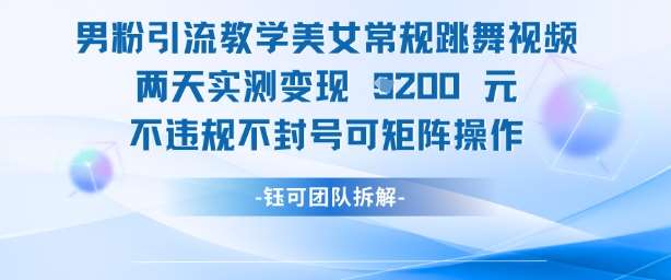 男粉引流教学美女常规跳舞视频两天实测变现1k+，不违规不封号可矩阵操作-云深网创社