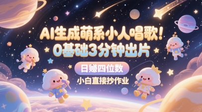 AI生成萌系小人唱歌，0基础3分钟出片，28个作品涨粉8.9W，单条最高19W赞，日入四位数，小白直接抄作业-云深网创社