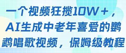 一个视频狂揽10W+点赞，AI生成中老年喜爱的鹦鹉唱歌视频，保姆级教程，轻松挣取创作者分成-云深网创社