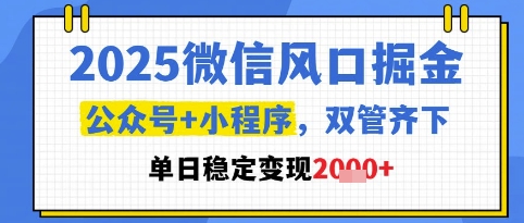 2025微信风口掘金，公众号+小程序双管齐下，单日稳定变现1k+【揭秘】-云深网创社
