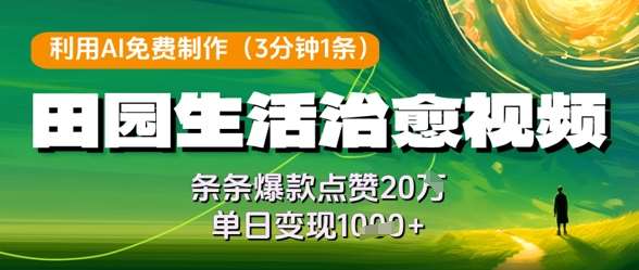 利用AI免费制作田园生活治愈视频，条条爆款点赞20W，单日变现几张-云深网创社