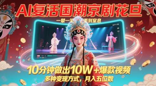 AI复活国潮京剧花旦，一颦一笑美到窒息，10分钟做出10W+爆款视频，多种变现方式，月入五位数-云深网创社