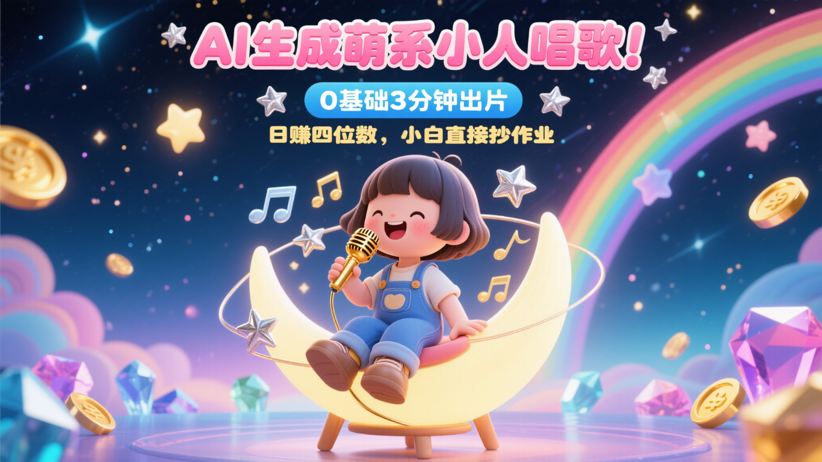 AI生成萌系小人唱歌！0基础3分钟出片，28个作品涨粉9万，日赚四位数，小白直接抄作业-云深网创社