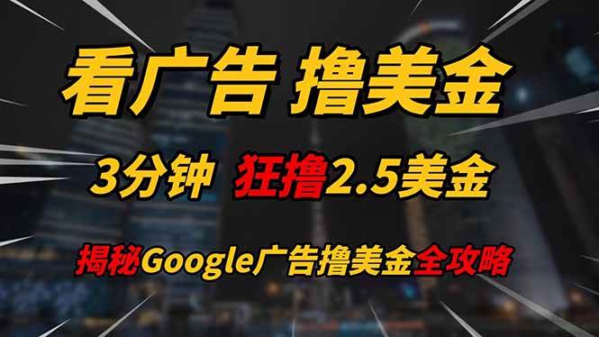 （14701期）看广告，撸美金！！3分钟赚2.5美金！！日入200美金不是梦！揭秘Google…-云深网创社