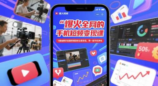 爆火全网的手机短视频变现课，0基础教你拍摄剪辑涨粉运营变现，用一部手机挣钱-云深网创社