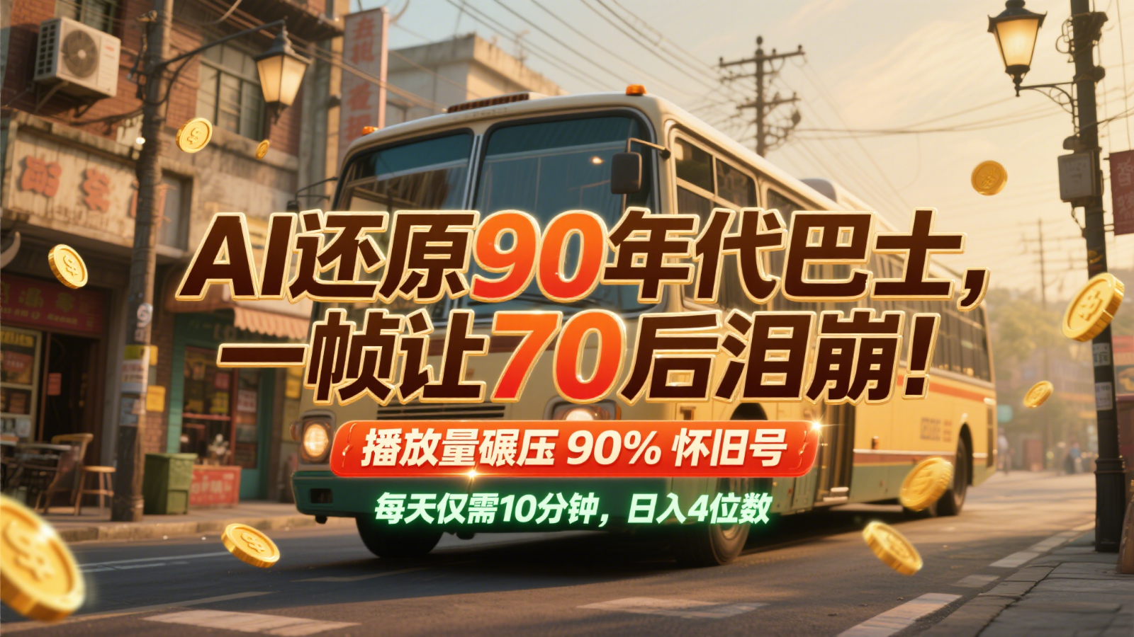 AI还原90年代巴士，一帧让70后泪崩！播放量碾压90%怀旧号，每天10分钟，日入4位数-云深网创社