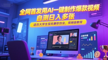 全网首发用AI一键制作爆款视频，自测日入多张，适合大学生宝妈兼职创业，保姆级教程-云深网创社